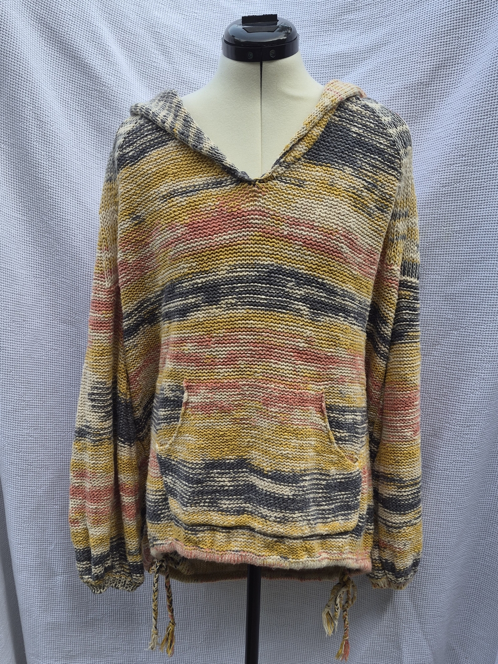 Free People Hooded Striped Knit Pullover in Yellow, Pink & Blue